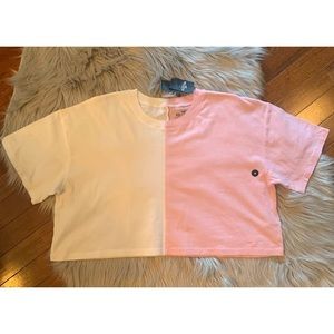 Hollister Must Have Collection White/Pink Color Block T-Shirt SZ Med NEW!